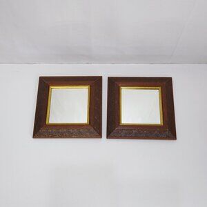 Home Interiors & Gifts Square Decorative Mirrors Embossed Wooden Frames Vintage